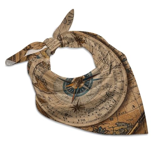 Compass And Old World Map Head Scarf Like Silk Scarf Lightweight Fashion Satin Hair Bandanas for Women Boho Headscarf Hair Wrap Bandana Headband Handkerchief Silk Scarves for Bag Purse Neck 18 Inch3