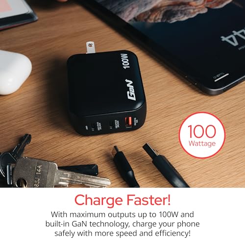 Image of Verbatim Mini GaN Wall Charger 100W 3 Port 2X USB-C Ports PD 3.0 (PPS) up to 100W 1x USB-A Port QC 3.0 up to 30W
