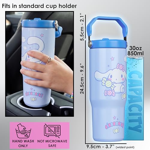 Image of Get Trend Hello Kitty Cinnamoroll 30oz Tumbler with Handle and Straw, Kids Stainless Steel Insulated Water Bottle, BPA-Free, Leak-Proof, Cold for 12h, Hot 5h, Kawaii Gifts for Girls (Blue Cinnamoroll)