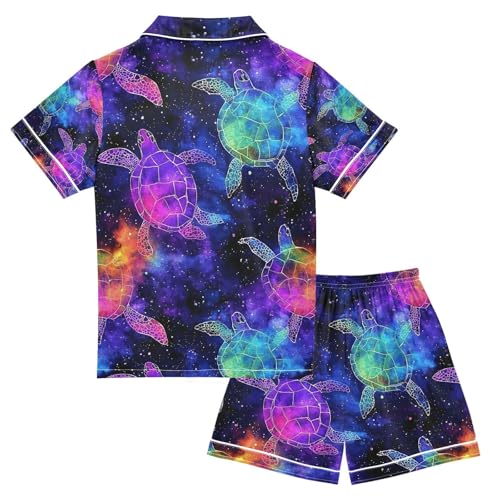 senya Turtle Magic Background Satin Summer Pajama Sets Silk Short Sleeve Button Down Sleepwear2