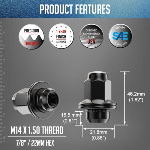 Image of Wheel Accessories Parts 20 Pcs M14x1.5 14x1.5 Thread OEM Factory Style Lug Nuts 1.8 inch Long Black 7 /8 inch 22mm Hex Fits Toyota Tundra Land Cruiser Sequoia 90942-A1001 | 611-277 | 90942-01103