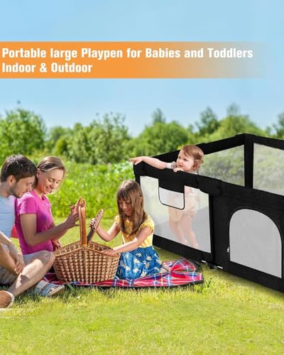 Image of Veraste Foldable Baby Playpen with Gate, Extra Large Collapsible Play Yard for Babies & Toddlers, Portable Travel Playpen, Baby Activity Center for Indoor & Outdoor Use (Black 51 inchx51 inch)