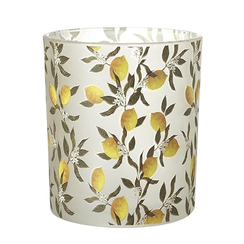 Heaven Sends Large Lemon Glass Pot – 8.8x8.8x10cm Decorative Frosted Glass Holder – Lemon Print Vase, Planter or Candle Holder