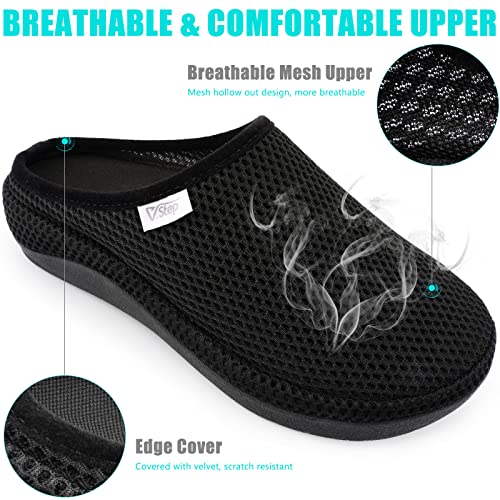 V.step Breathable Mesh Slippers With Arch Support, Orthopedic Clog Sandals For Men Women Orthotic Slip-On Walking Mules For Plantar Fasciitis House Outdoor Shoes, Black W8/M6 #TOP1