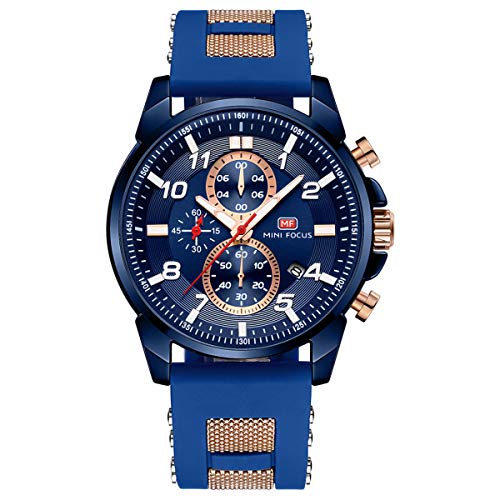 Montre chronographe pour homme à quartz avec grand cadran bleu chic