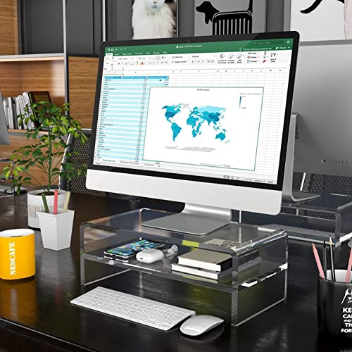 Egchi Clear Acrylic Monitor Stand Riser 2 Tier, 5.5 Inches High Clear Monitor Stand/Computer Desk Organizer Shelf For Multi Media Computer Pc Storage Laptop #TOP5