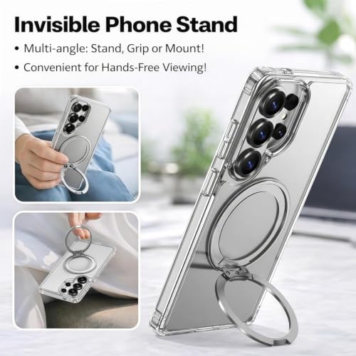 Image of EGOTUDE for Samsung Galaxy S26 Ultra Case | Clear Hard Back Cover with 360 Magnetic Rotate Stand