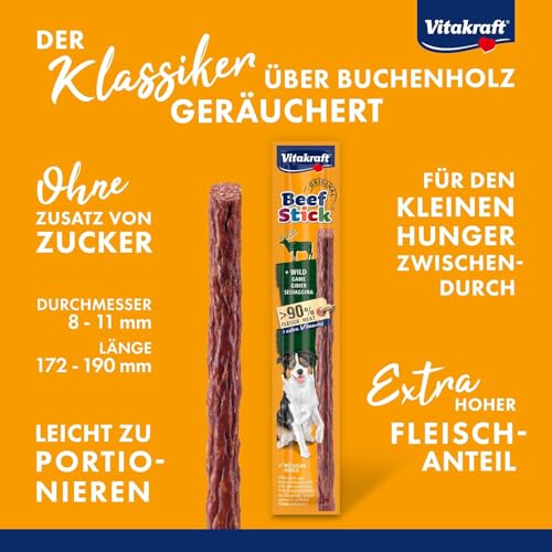 Vitakraft Beef Stick Wild, Hundeleckerli, Fleischstick vom Wild, Hunde Trainingsleckerli, ohne Zusatz von Zucker (1x 12g)