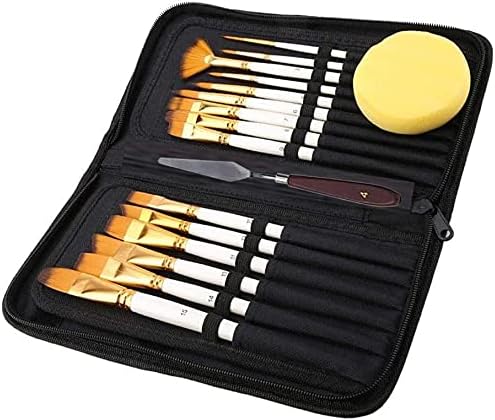 knocks commerce Artist Paint Brush Set with Carrying Black Case Palette Knife And Sponge - 17 Pieces