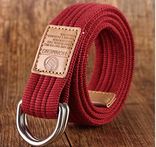 Ceinture en toile cramoisie double anneau style militaire tactique pour homme