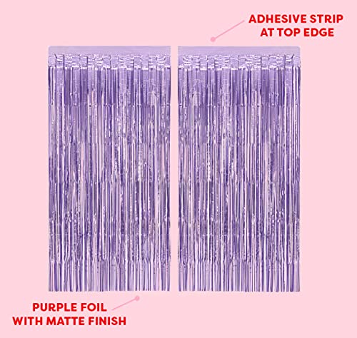 Image of xo, Fetti Party Decorations Matte Purple Fringe Foil Curtain - Set of 2 | Bachelorette Bridal Shower Backdrop, Wedding, Birthday Photo Booth