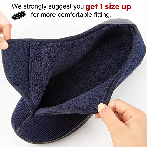 LongBay Men's Memory Foam Diabetic Slippers Comfy Warm Plush Fleece Arthritis Edema Swollen House Shoes Navy Blue, 9 UK - Image 2