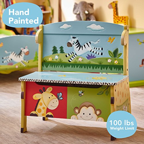 Fantasy Fields - Sunny Safari Animals Thematic Kids Storage Bench | Imagination Inspiring Hand Crafted & Hand Painted Details Non-Toxic, Lead Free Water-based Paint