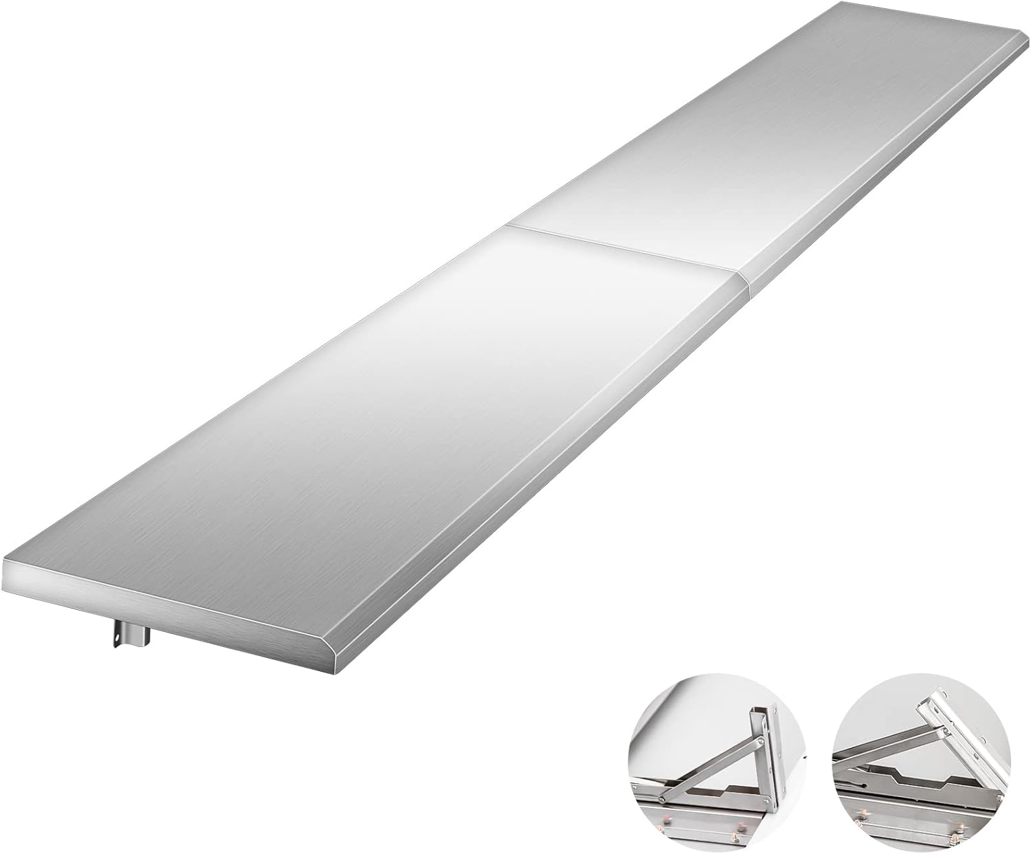 Folding Concession Shelf 96" L x 12" W, Drop Down Concession Shelf for Food Serving Window, Stainless Steel for Food Truck Trailer Windows