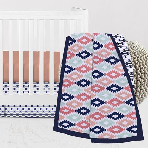 Bacati - Aztec Print Emma Coral Mint Navy 3 pc Crib Bedding Set