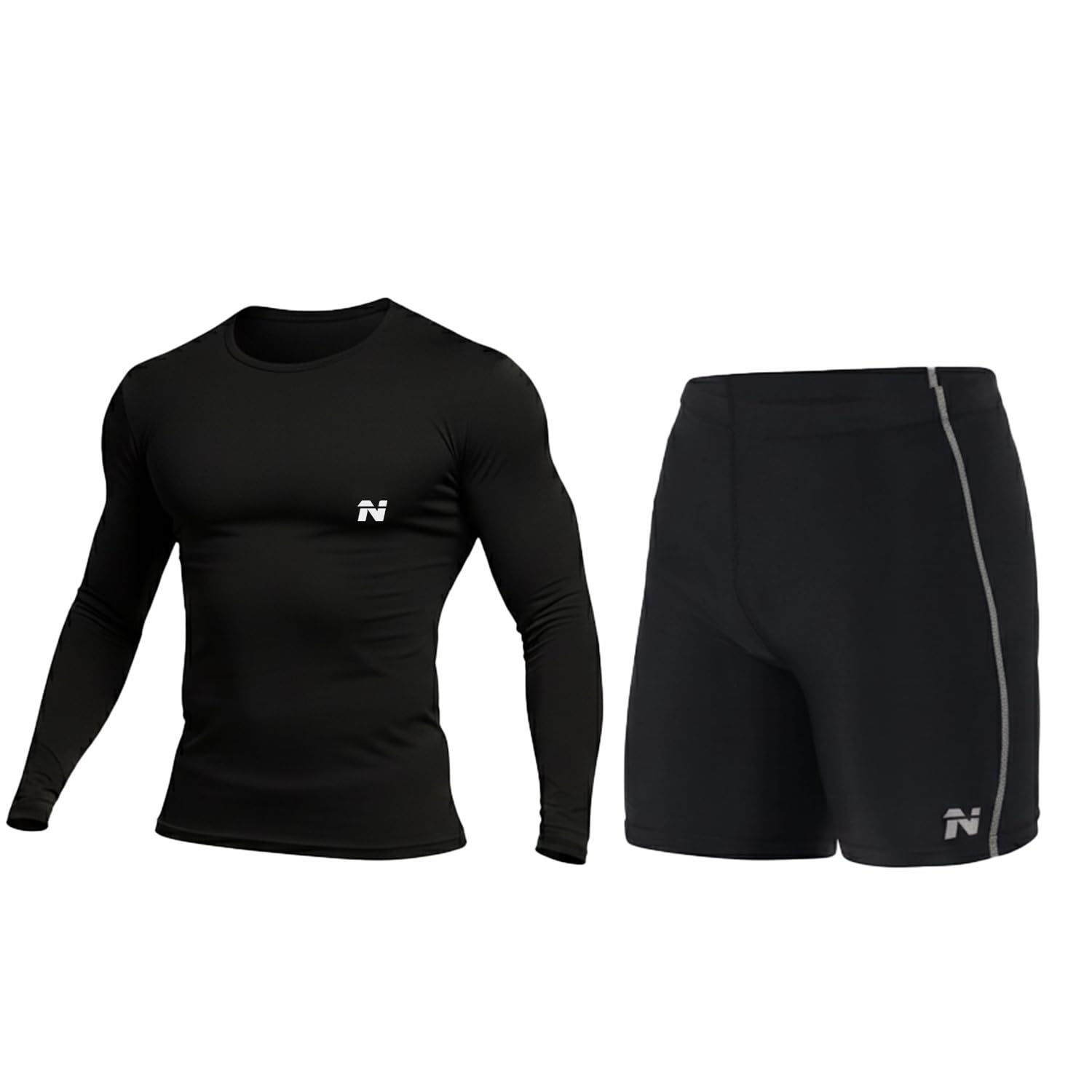 Unisex Sports Breathable Skinny Fit Polyester Men's 2 Piece Full Sleeve T-Shirt -Compression Half Tight Base Layer for Gym, Swimming, Cycling, Running T-Shirt & Short COMBO