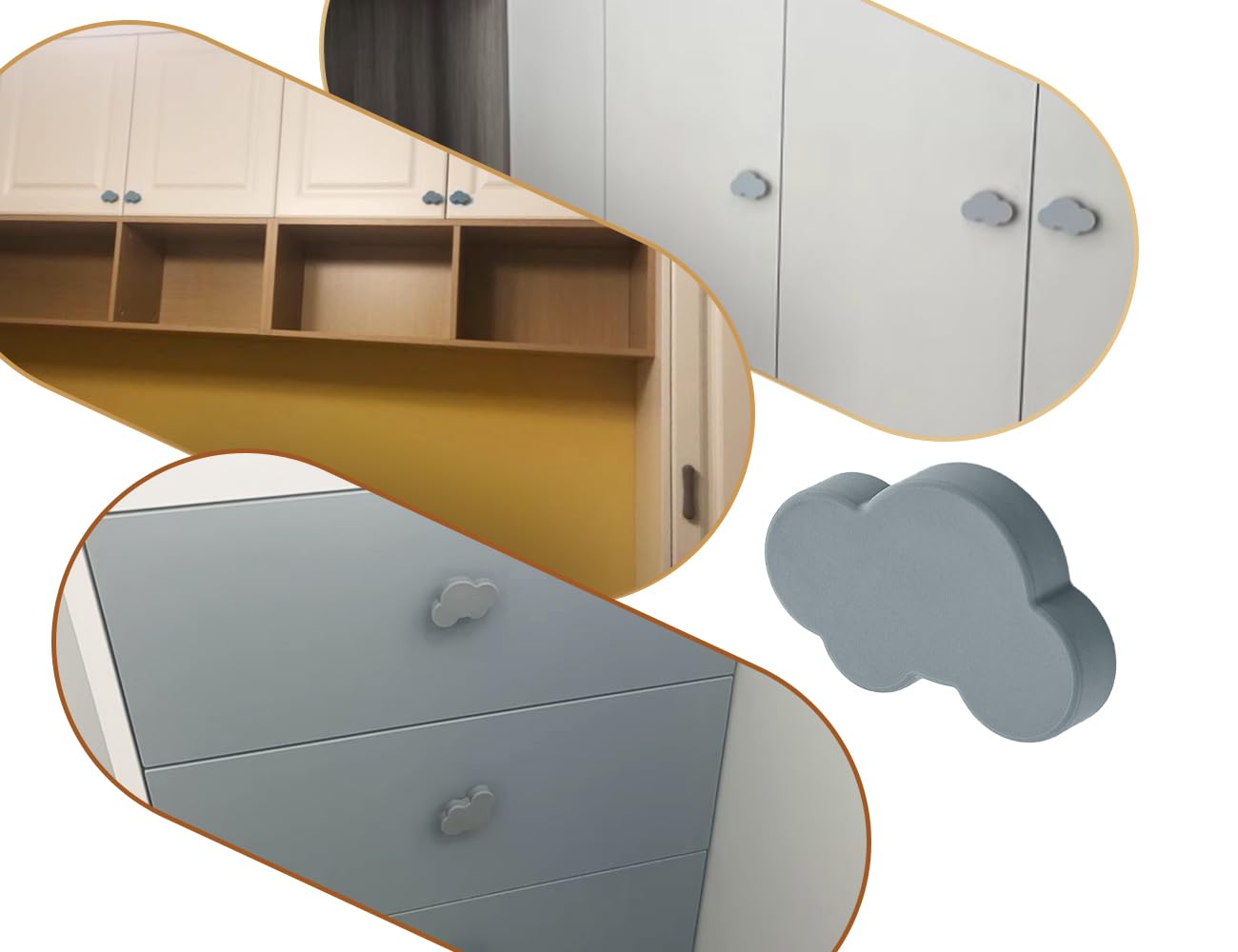 6 pezzi pomelli cassetti, pomelli in gomma a forma di cartone animato, pomelli per mobili, per bambini ragazzi ragazze camera da letto cassettiera maniglia (a forma di nuvola)