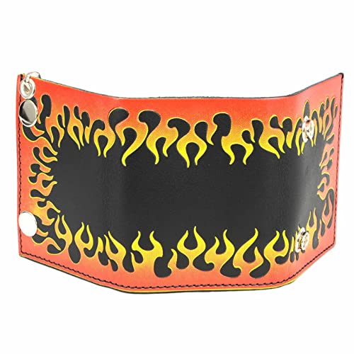 Milwaukee Leather MLW7832 Men's 4” Leather “Flamed” Tri-Fold Biker Wallet w/Anti-Theft Stainless Steel Chain - One Size2