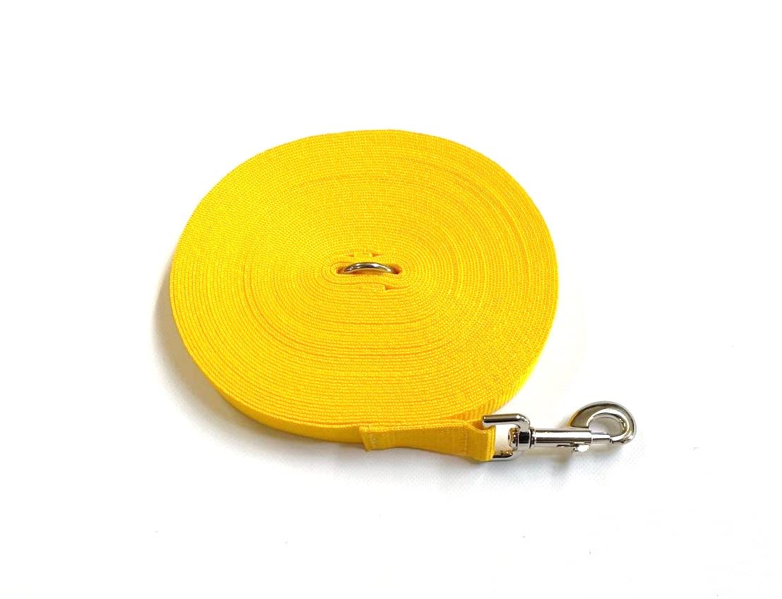 Dog Training Lead 15ft 4.5 Metre Leash Horse Lunge Line Tracking Recall Obedience In 25mm Polypropylene Webbing (Yellow)