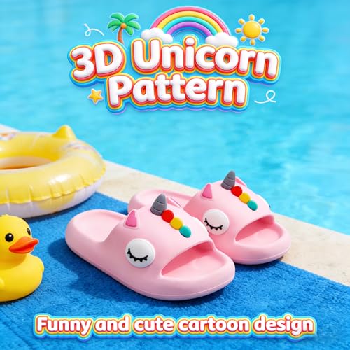Image of Toddler Little Kids Slides Sandals Unicorn Dinosaur Bunny Beach Pool Shower Slides Anti-Skid Home Bath Slippers Cute Summer Outdoor Shoes for Girls and Boys