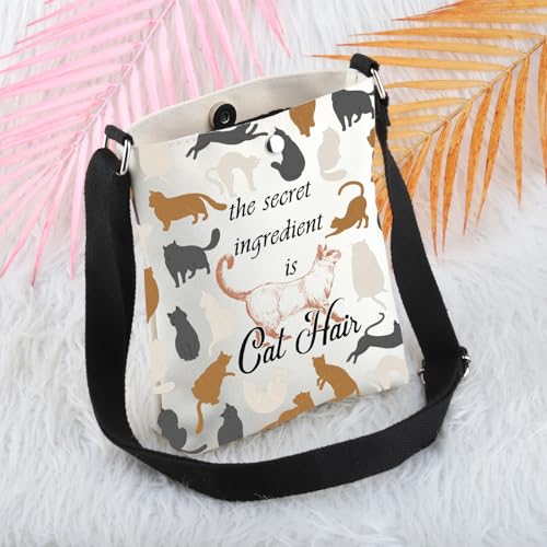 MBMSO Cat Crossbody Bag Cat Lover Gifts the Secret Ingredient Is Cat Hair Cat Mom Crossbody Purse Cat Lady Gift for Cat Owner4