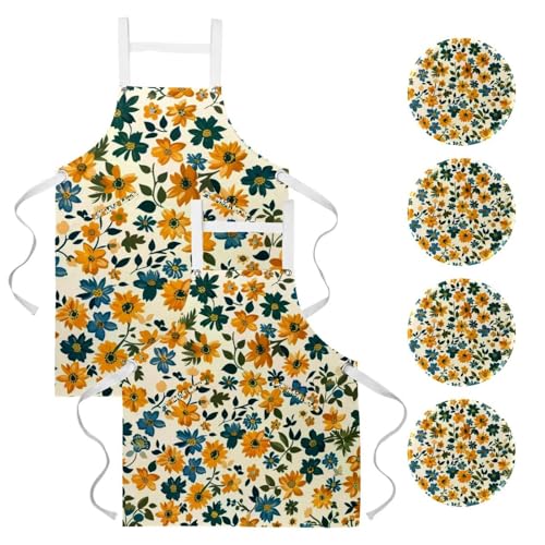 Tabliers de cuisine vintage floral lot de 2 réglables avec poches pour homme et femme