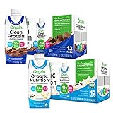 Orgain Organic Nutritional Shake, Sweet Vanilla Bean - Meal Replacement, 16g Protein, 11 Ounce, 12 Count& Grass Fed Clean Protein Shake, Creamy Chocolate Fudge - Meal Replacement, 11 oz, 12 Count