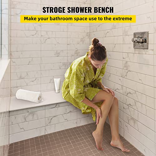 Image of VEVOR Tile Shower Seat, 47.2 inch x 16 inch x 20 inch Ready to Tile Shower Seat, Factory Waterproof & 100% Leak Proof Tileable Shower Corner Seat, 440 lbs Load-Bearing Rectangular Board Shower Bench, Grey