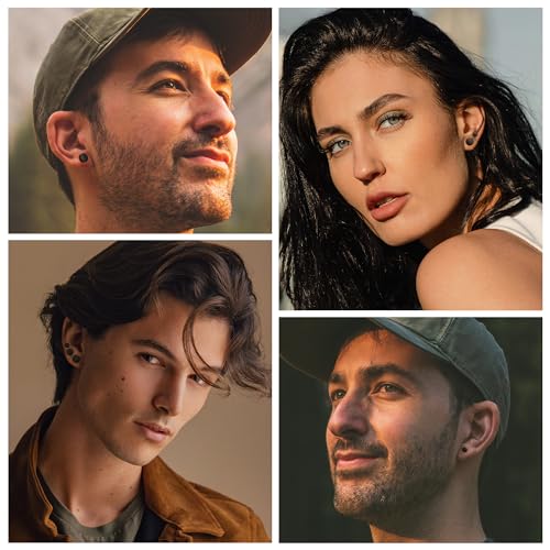 FIBO STEEL 6 Pairs Stainless Steel Black Stud Earrings for Men Women Faux Gauges Ear Tunnel Fake Gauge Earrings 3-8mm3