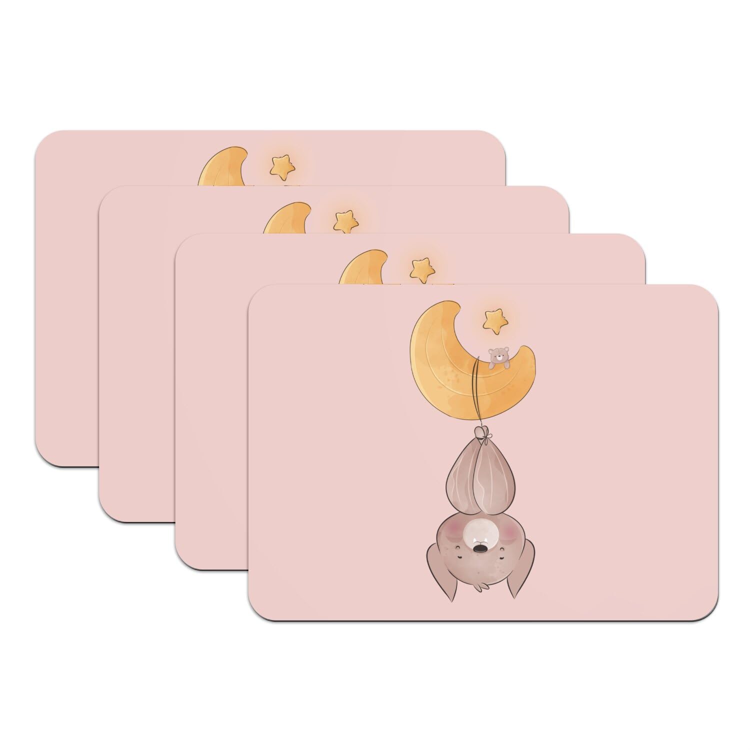 Set de table rose d'Halloween en caoutchouc durable grand format illustration chauve-souris