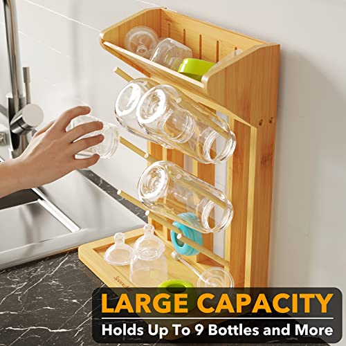 SpaceAid Bamboo Baby Bottle Drying Rack, Space Saving Kitchen Bottles Holder Organizer for Baby Bottle Rack Dryer Storage Accessories (Natural, 9 Bottles) - Image 4