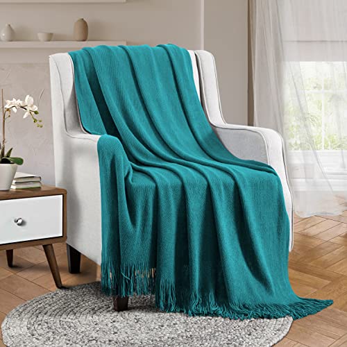 Vonty Teal Knitted Throw Blanket with Tassels Fringe, 50x60 Acrylic by Vonty - Used condition - Image 2