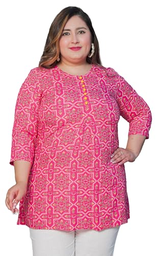 Image of Akiko Women's Pure Cotton Printed Kurti Straight Fit Casual & Office Wear Short Kurta for Women 3 /4th Sleeve Ethnic Top with Round Neck