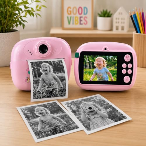 Image of Kids Instant Print Camera, 1080P HD Digital Video Camera with Built-in Thermal Printer, Fun Photo Camera for Boys & Girls (Pink)