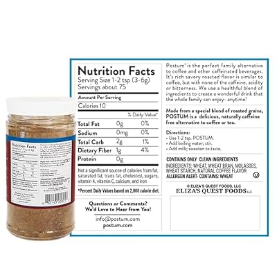 Postum Natural Coffee Flavor Coffee Substitute (2x8oz) Coffee Alternative Caffeine Free with Roasted Wheat Bran & Molasses | Natural, Non-GMO, Vegan Coffee Replacement Drink
