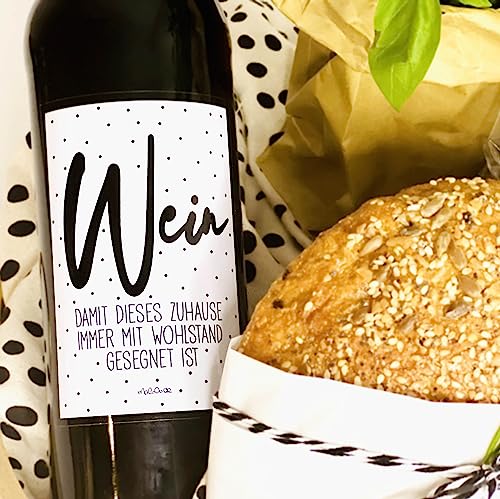 Brot Salz Wein Aufkleber zum Einzug | Einzugsgeschenke Wohnung Haus | Einweihungsgeschenk Geschenkkorb Etiketten | Traditionelles Geschenk neues Zuhause | Präsentkorb Umzug Richtfest Einweihungsparty