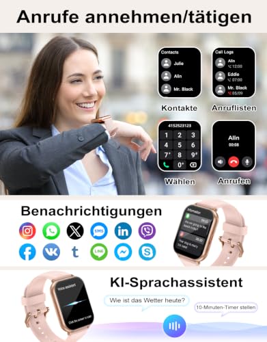 Smartwatch mit Telefonfunktion,Smartwatch für Damen Herren 1.85'' HD Screen – Bild 2