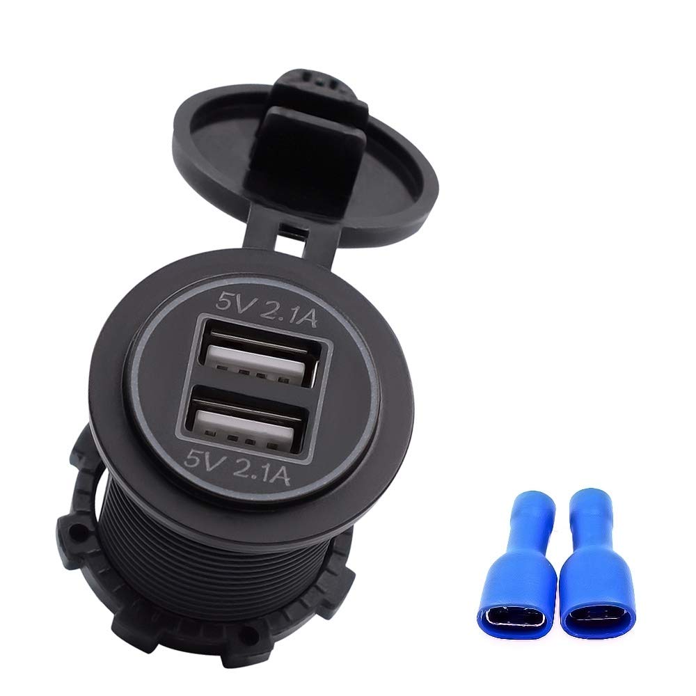 USB Car Charger, Universal 2 porte Presa di alimentazione Dual USB caricatore 5V 4.2A IP66 Con Aperture FreeLeben (Color : Blue Light)
