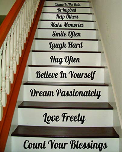 Boop Decals Count Your Blessings Stairs Quote Wall Decal Sticker Room Art Vinyl Joy Smile Happy Inspire Family Home House Staircase Love Beautiful...