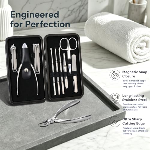 Image of Leipple 9 in 1 Professional Manicure Kit with Magnetic Leather Case,Black