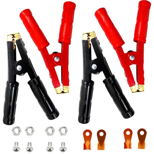 4PCS Heavy Duty Battery Jumper Cable Clamps 1000A Pure Copper Alligator Clips Replacement for Car Battery Charger Booster Cable Ends for Auto Vehicle Truck Boat 12V-24V (2 Red & 2 Black)