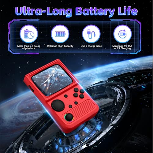 Image of R36T Retro Game Console, Handheld Game Console with 3.5in IPS HD Screen, Video Game Consoles Supports WiFi Networked Fighting and OTG, 3500mAh Battery, 64GB TF Card, Red