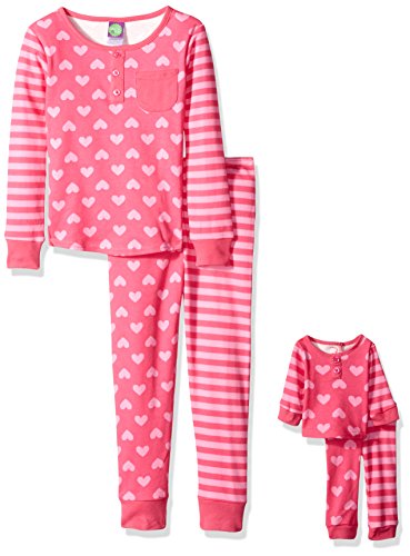 Dollie & Me Girls' Hearts and Stripes Print Snugfit Sleepwear Set