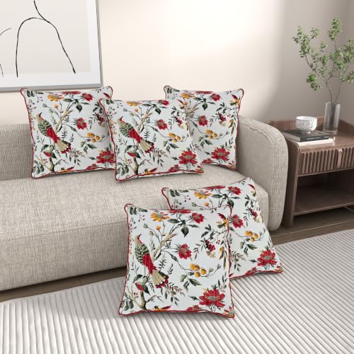 Image of Pure Cotton Quilted Cushion Cover 16x16 Inch | Anokhi Print Decorative Throw Pillow Cover | Soft Cotton Sofa Cushion Cover with Hidden Zipper | Living Room Bedroom Home Decor
