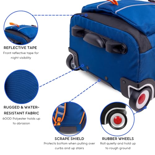 Image of J World Lunar Rolling Backpack. Laptop Bag With Wheels. Wheeled Carry-On Travel Luggage, Navy, 19.5 x 13 x 8 Inches