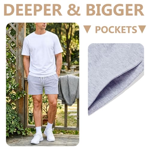 Jeixopu Mens 5" Athletic Workout Shorts Cotton Casual Shorts Elastic Waist Joggers Sports Gym Sweat Shorts (Light Gray-M) - image 5