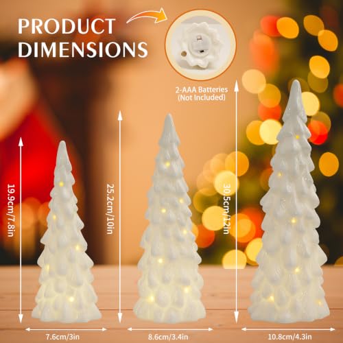 3 Pcs White Ceramic Christmas Trees with Lights, Table Top Christmas Decor - image 5