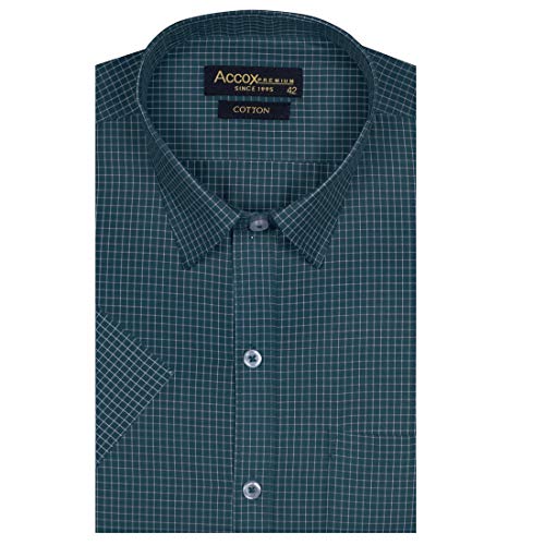 Image of ACCOX Men's Half Sleeves Formal Regular Fit Cotton Check Shirt(Green,GO534)