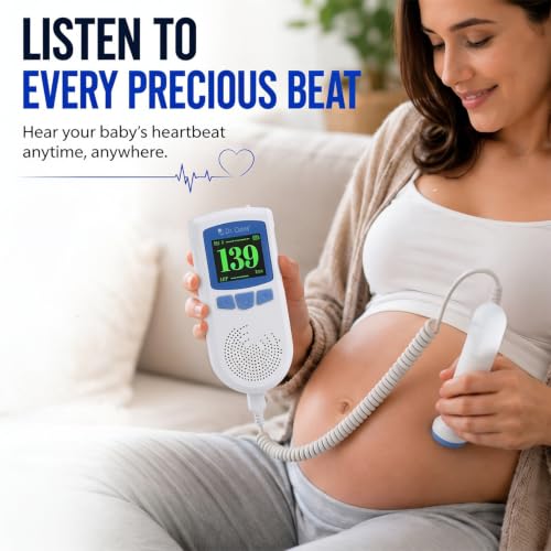Image of Dr. Odin OAD51B Fetal Doppler with Ultrasound Gel, Built-in Speaker, Noise Reduction - Heartbeat Detection Device for Listening to Baby's Heartbeat at Home (White & Blue)