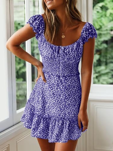 Image of YOBECHO Womens Summer Sexy Sweetheart Collar Printed Ruffle Mini Dress